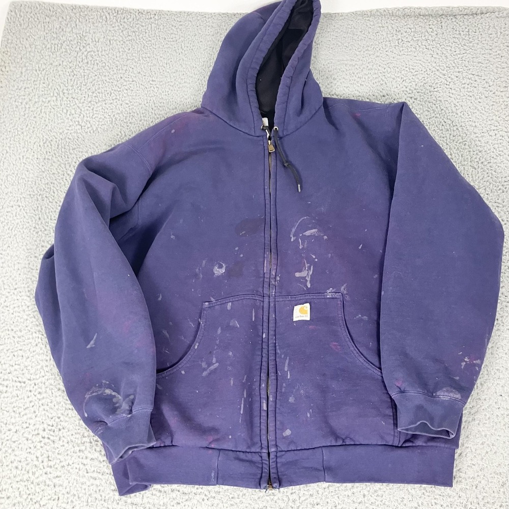 Carhartt Hoodie Mens 2XL Blue‎ Full Zip J149 NVY T Lined Workwear Distressed Y2K